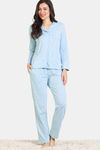 Zivame Summer Thyme Knit Cotton Pyjama Set - Starlight Blue — thumbnail 2